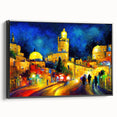Black and white wall art depicting a vintage poster-style landscape of Israel, framed canvas ideal for bedroom decor.