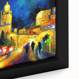Extra large black wall art depicting a textured Middle-East Israel scenery on framed canvas, suitable for living room decor.