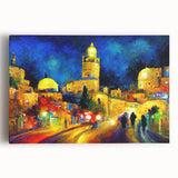 Black and white stretched canvas of a Middle Eastern cityscape, ideal for kitchen wall art.
