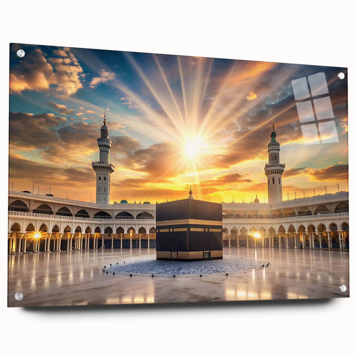 Acrylic print of a large abstract depiction of Saudi Arabian scenery in earthy tones.