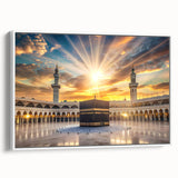 Vintage poster art of a Saudi Arabian landscape in colorful hues on a large framed canvas, suitable for living room decor.