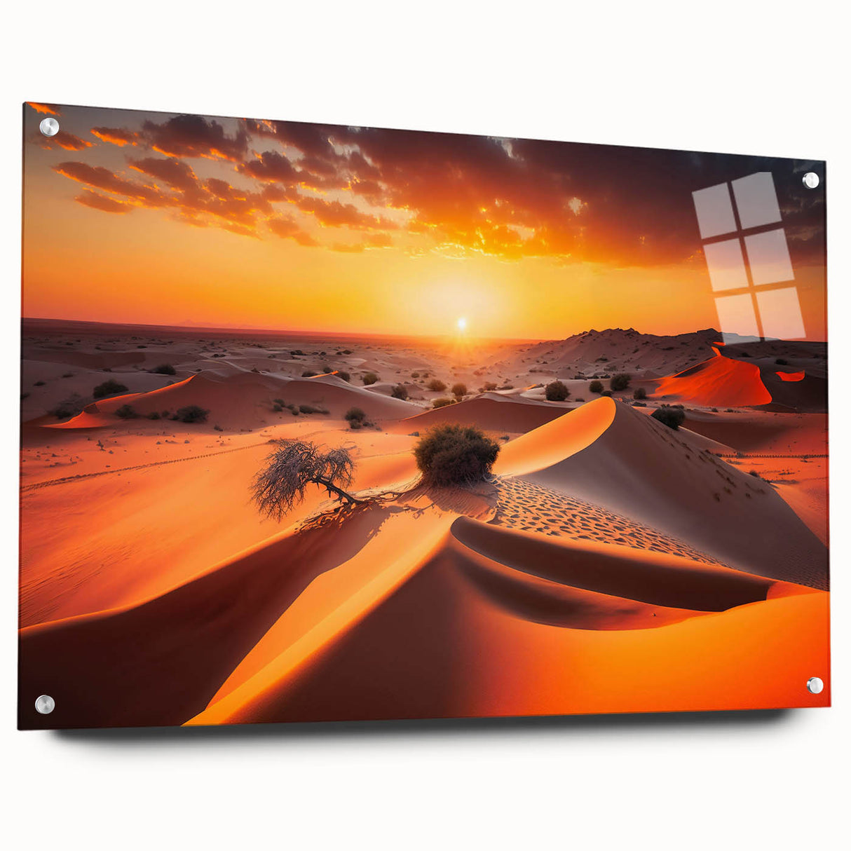 Large abstract wall art of the Abu Dhabi skyline on acrylic glass, in muted earth tones, ideal for dining room decor.