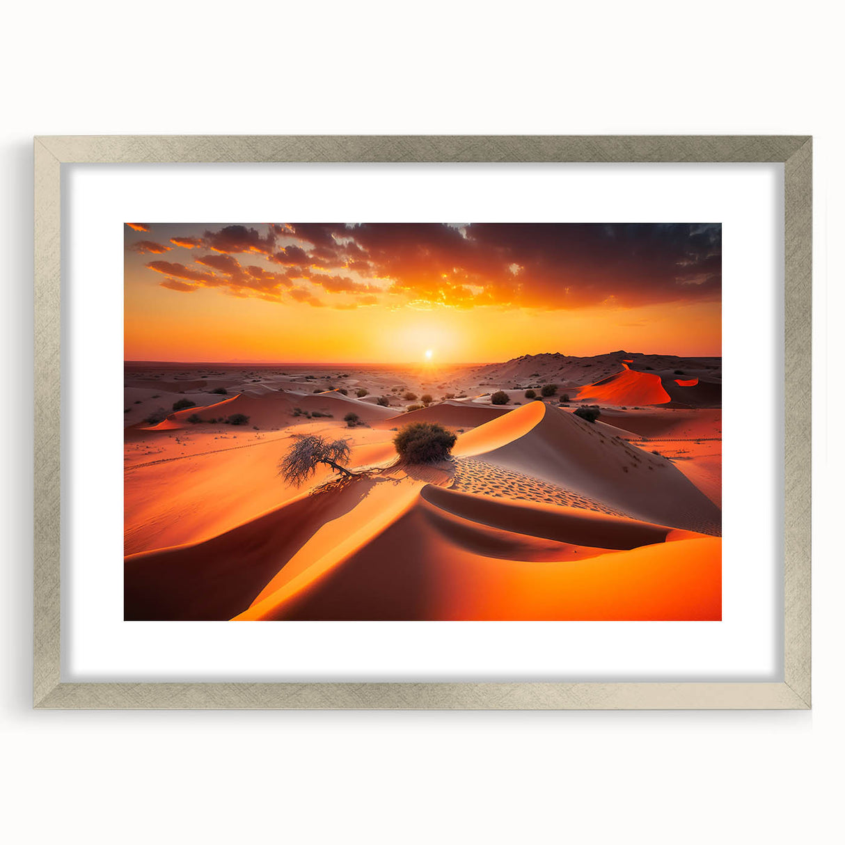 Textured abstract art print of Abu Dhabi skyline in muted silver and gray tones, acrylic print framed in silver.