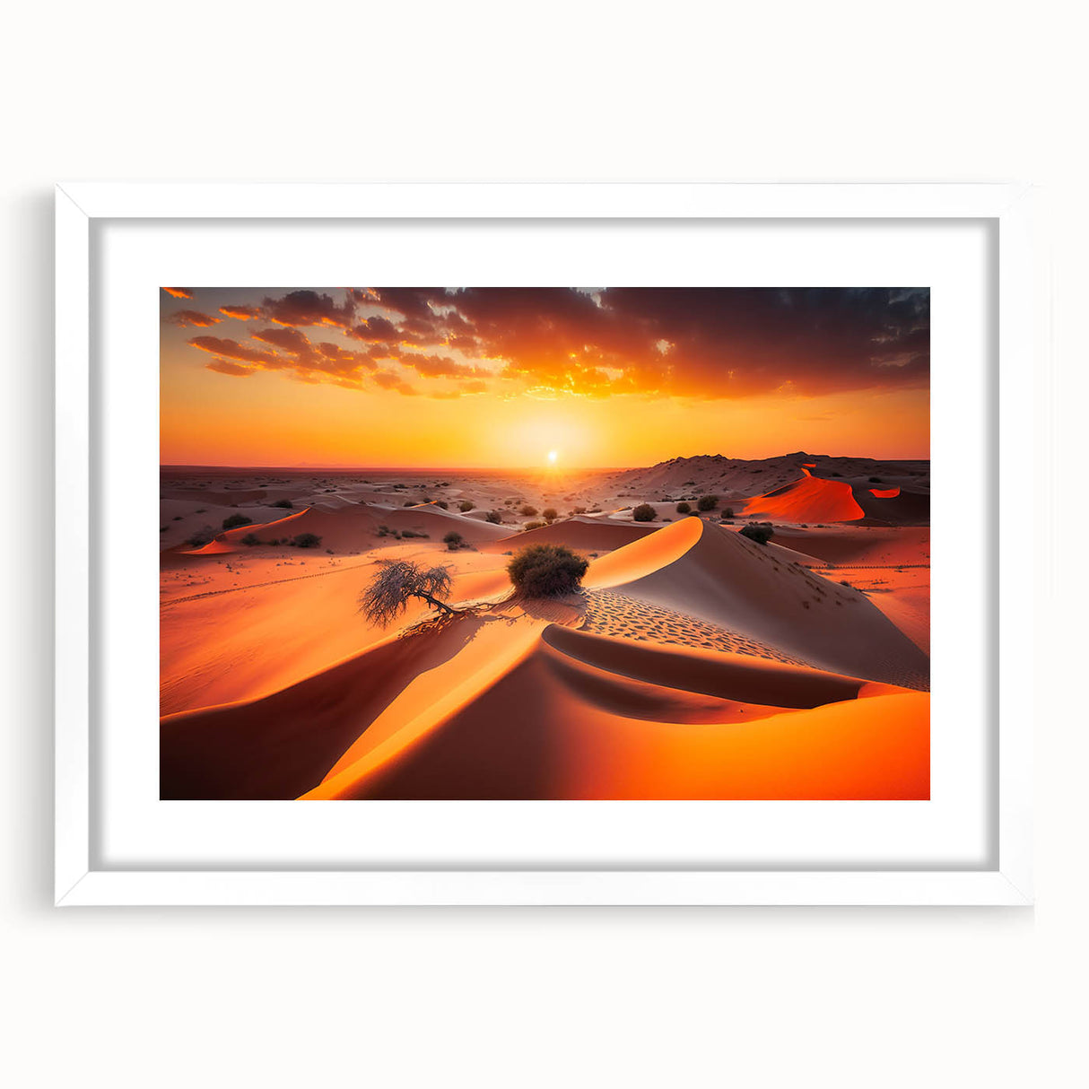 Abstract art print of Abu Dhabi skyline in muted blue and grey tones on a framed white mat, ideal for dining room decor.