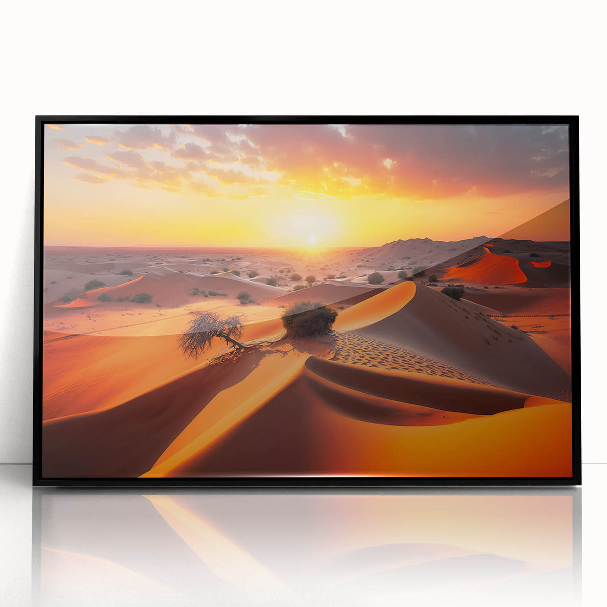 Large abstract wall art depicting the Abu Dhabi skyline in muted earth tones on a framed acrylic.