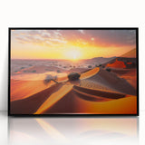 Large abstract wall art depicting the Abu Dhabi skyline in muted earth tones on a framed acrylic.