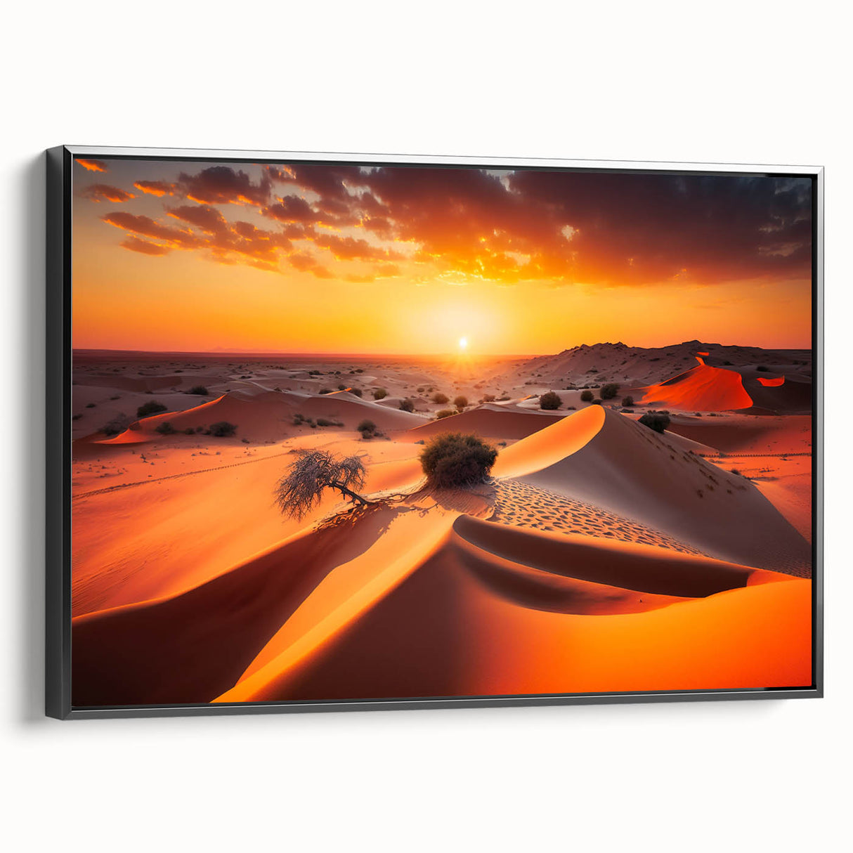 Black and white framed canvas of Abu Dhabi landscape, ideal for bedroom wall art with a vintage poster style.