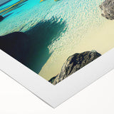 Art deco poster of a serene Fiji coastline in soft blue and green hues on rolled canvas, suitable for dining room decor.