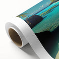 Art Deco poster of an oceanic Fiji scenery in pastel shades on rolled canvas, ideal for nursery wall art.