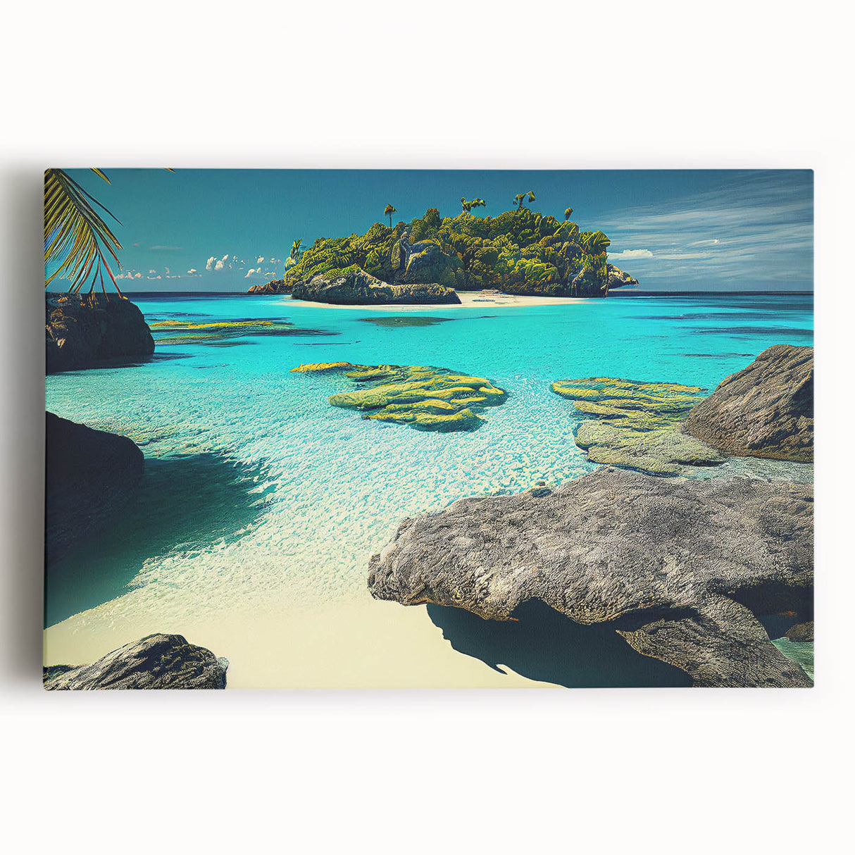 Black and white oceanic scenery on stretched canvas, ideal for kitchen wall art.