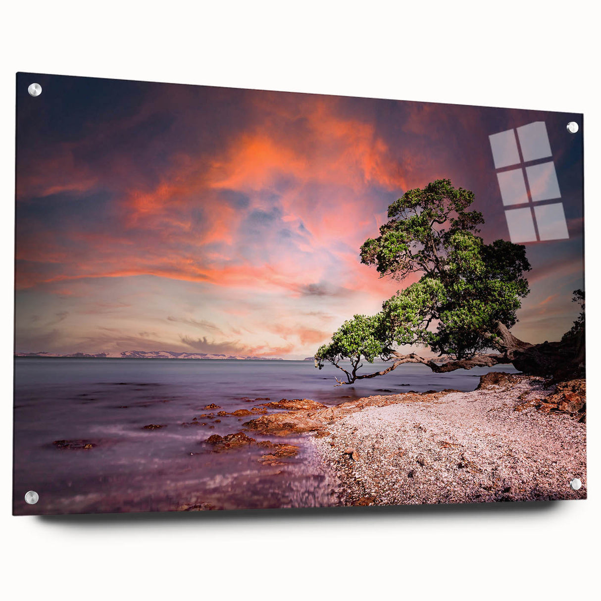 Acrylic print of Auckland skyline in muted blue and gray tones, ideal for dining room art.