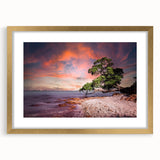 Extra large abstract art print of Auckland skyline in textured gold frame, ideal for living room decor.