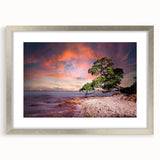 Textured abstract art print of the Auckland skyline in muted blue and silver hues on a framed canvas.