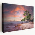 Panoramic view of Auckland skyline in muted blue and gray tones on stretched canvas, suitable for kitchen wall art.