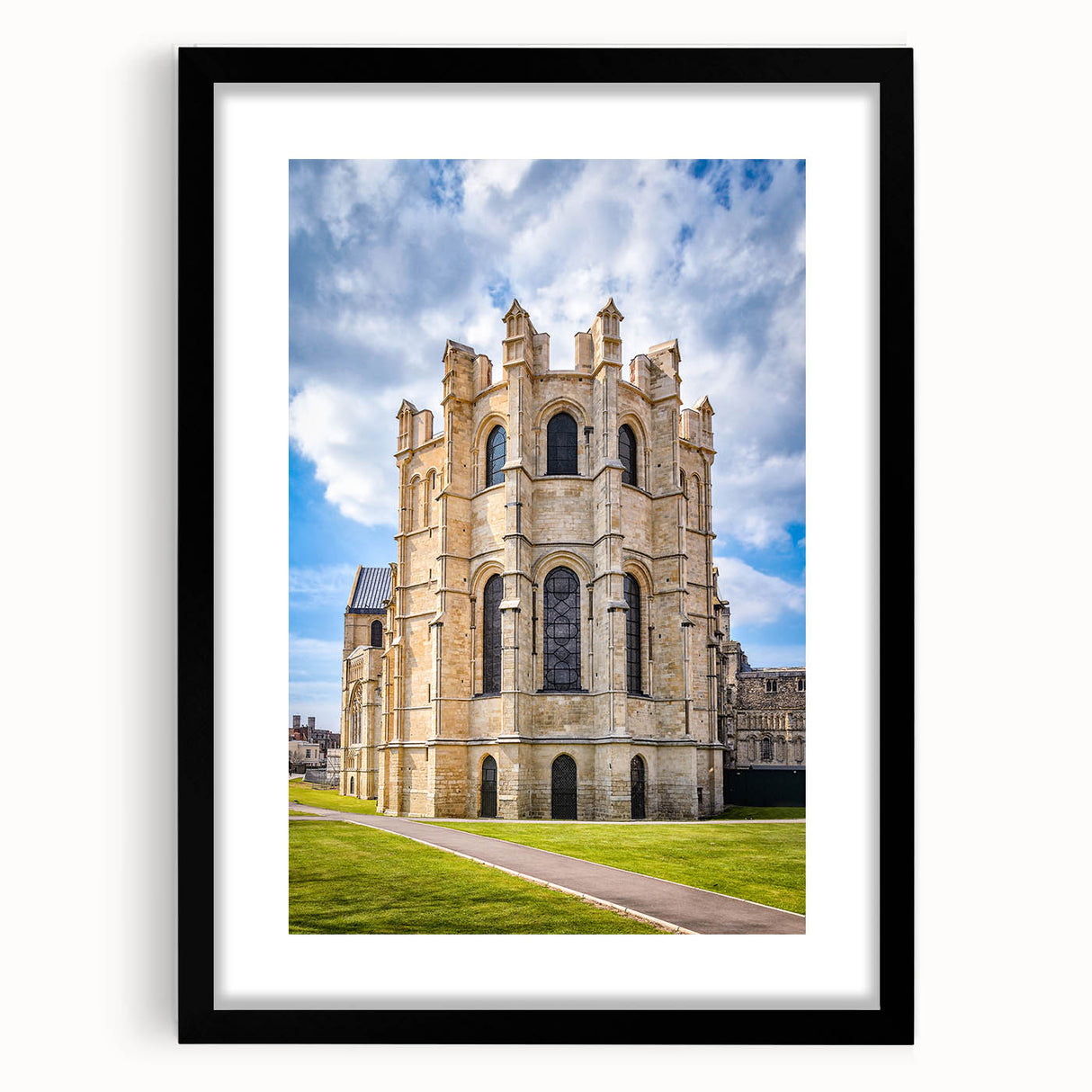 Extra large abstract art print of colorful, textured scenery in Canterbury, New Zealand, framed with a black mat.