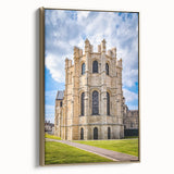 Framed canvas of a vintage-style New Zealand Canterbury landscape in black and gold tones, ideal for bedroom wall art.