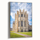 Landscape art painting of Canterbury, New Zealand with vibrant green and blue tones on a silver-framed canvas.