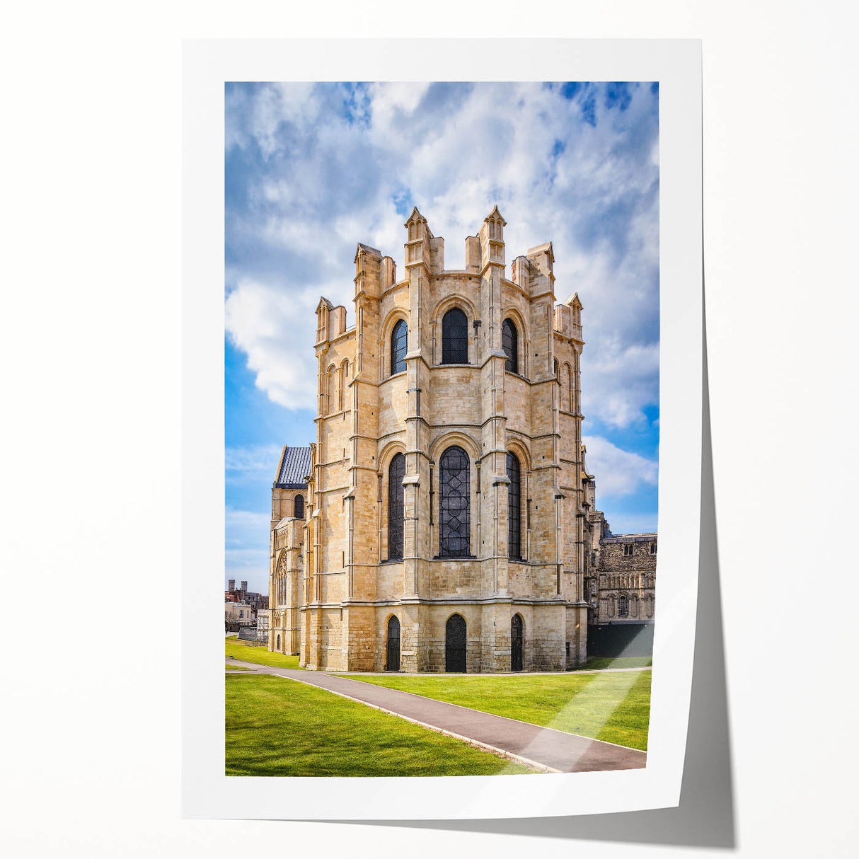 Extra large rolled print depicting Canterbury, New Zealand scenery with vibrant green landscapes and floral elements.