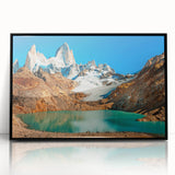 Large abstract wall art depicting an Argentine landscape in muted earth tones, framed in black acrylic.