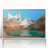 Art deco poster of an Argentine landscape in pastel shades, framed in white acrylic, suitable for nursery wall art.