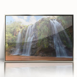 Mid-century modernist art depicting a Bolivian landscape on framed acrylic.