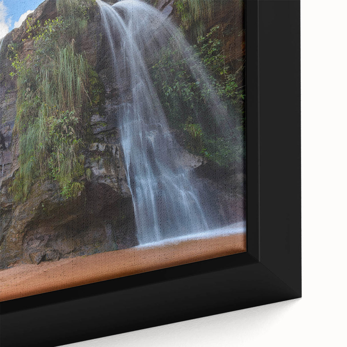 Extra large framed canvas featuring a textured depiction of a Bolivian landscape in black with colorful accents.