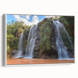 Vintage poster art of a Bolivian landscape in vibrant colors on a large framed canvas, ideal for living room decor.