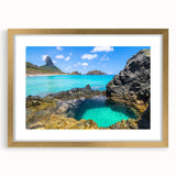 Extra large abstract art print of a textured Brazilian landscape in muted earth tones, framed in gold.