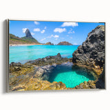 Framed canvas landscape art painting featuring a vibrant depiction of a Brazilian scene in a vintage poster style.