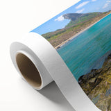 Art deco poster of a Brazilian landscape in soft pastel shades on rolled canvas, ideal for nursery wall art.