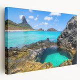 Large art print of a Brazilian landscape on stretched canvas, featuring lush greenery and a distant city.