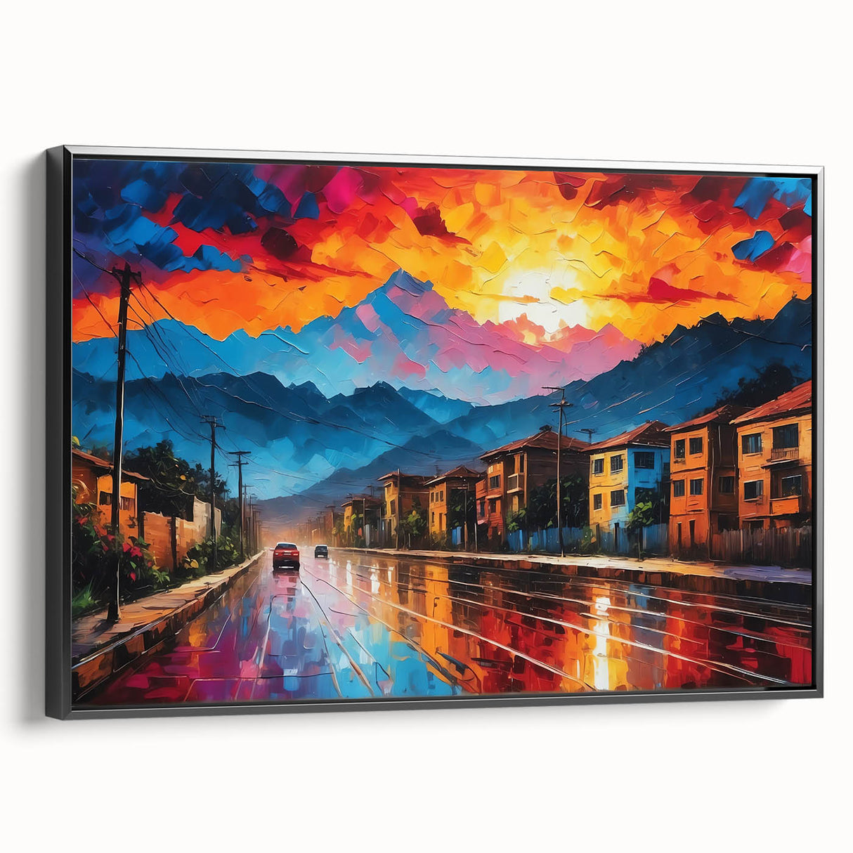Framed canvas of a black and white vintage Colombian landscape, ideal for bedroom wall art.
