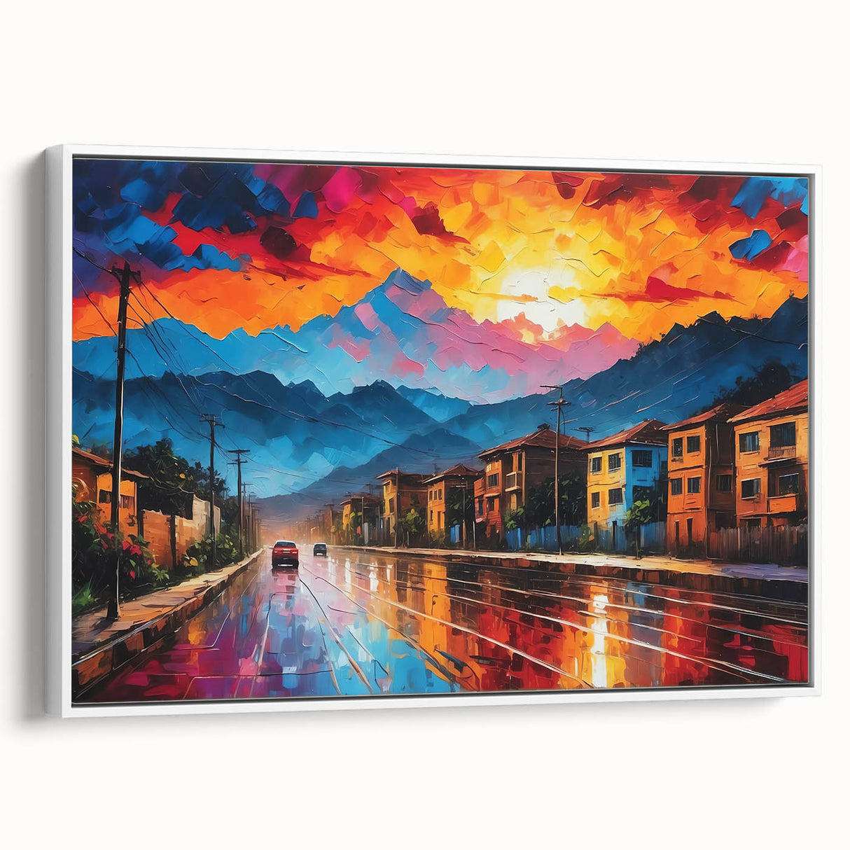 Vintage poster art featuring colorful Colombian scenery on a framed canvas, ideal for living room decor.