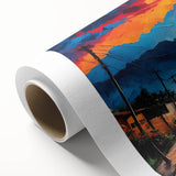 Art Deco poster of a vibrant Colombian landscape on rolled canvas, ideal for nursery wall art or dining room decor.