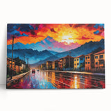 Black and white stretched canvas depicting a serene Colombian landscape, ideal for kitchen wall art.