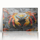 Acrylic print of a Galapagos scenery in soft pastel shades, framed in white, ideal for modern nursery decor.