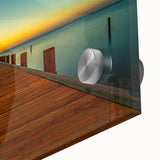 Large abstract wall art featuring a mid-century modernist Alabama scenery in muted earth tones, ideal for dining room decor.