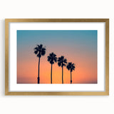 Abstract art print of San Diego scenery in gold frame with mat, featuring textured pastel shades.