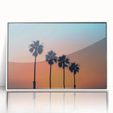 Art deco poster of San Diego skyline in muted blue tones on framed acrylic, ideal for modern bedroom ambiance.