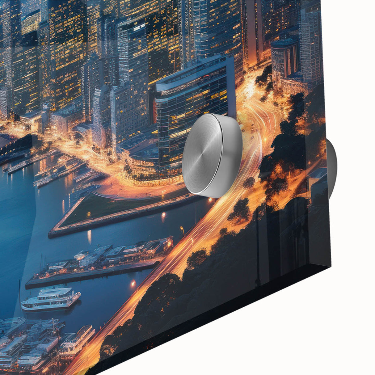 Large abstract depiction of the San Francisco skyline in muted earth tones on acrylic glass, suitable for dining room art.
