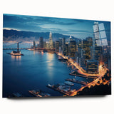 Acrylic print of San Francisco skyline in muted blue tones, ideal for bedroom or dining room art.