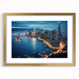 Extra large abstract art print of San Francisco scenery in muted gold tones, framed with mat, suitable for living room decor.