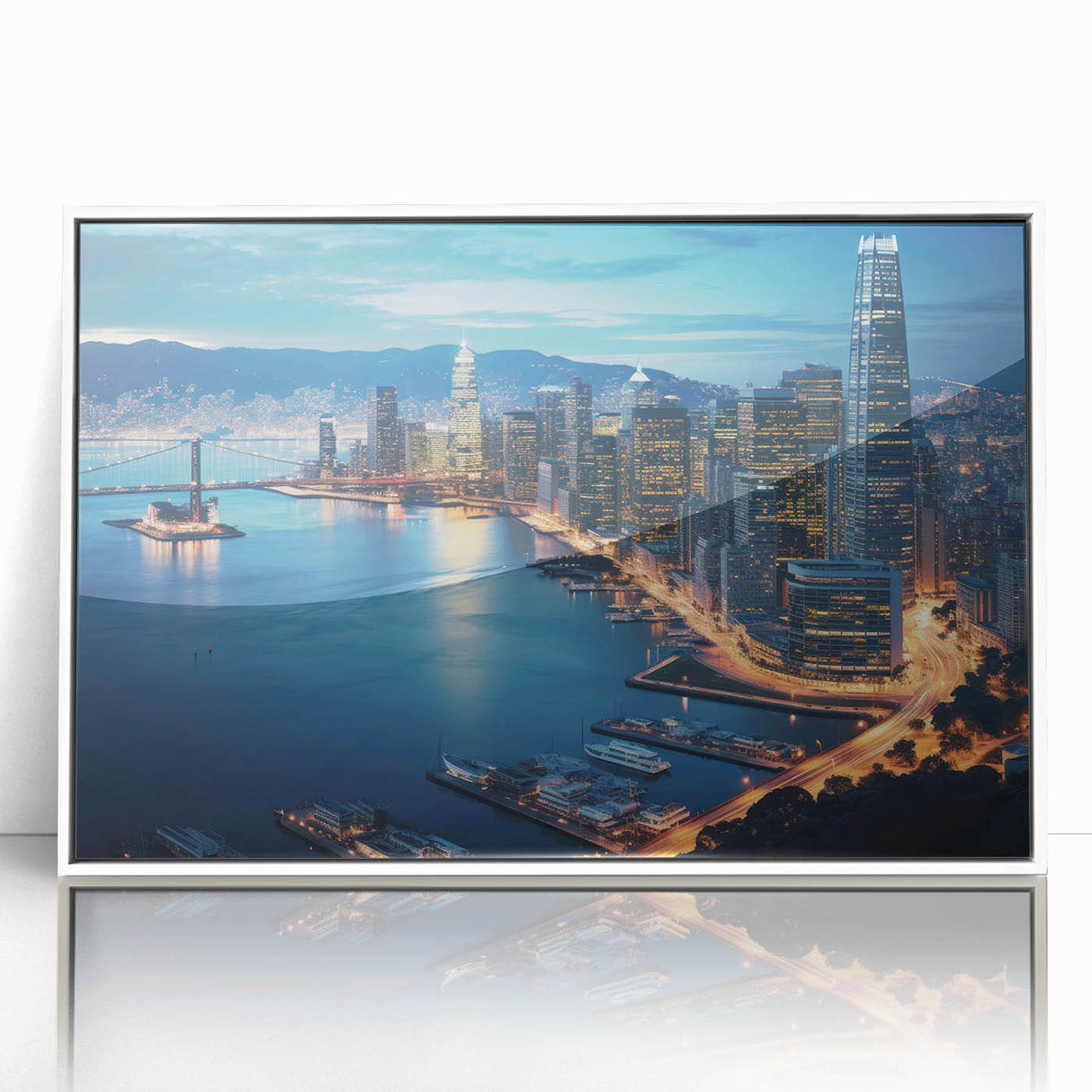 Acrylic print of the San Francisco skyline in art deco style, with monochrome hues, ideal for modern art wall decor.