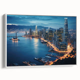 Vintage poster art of San Francisco skyline in vibrant colors on a large framed canvas, ideal for living room decor.