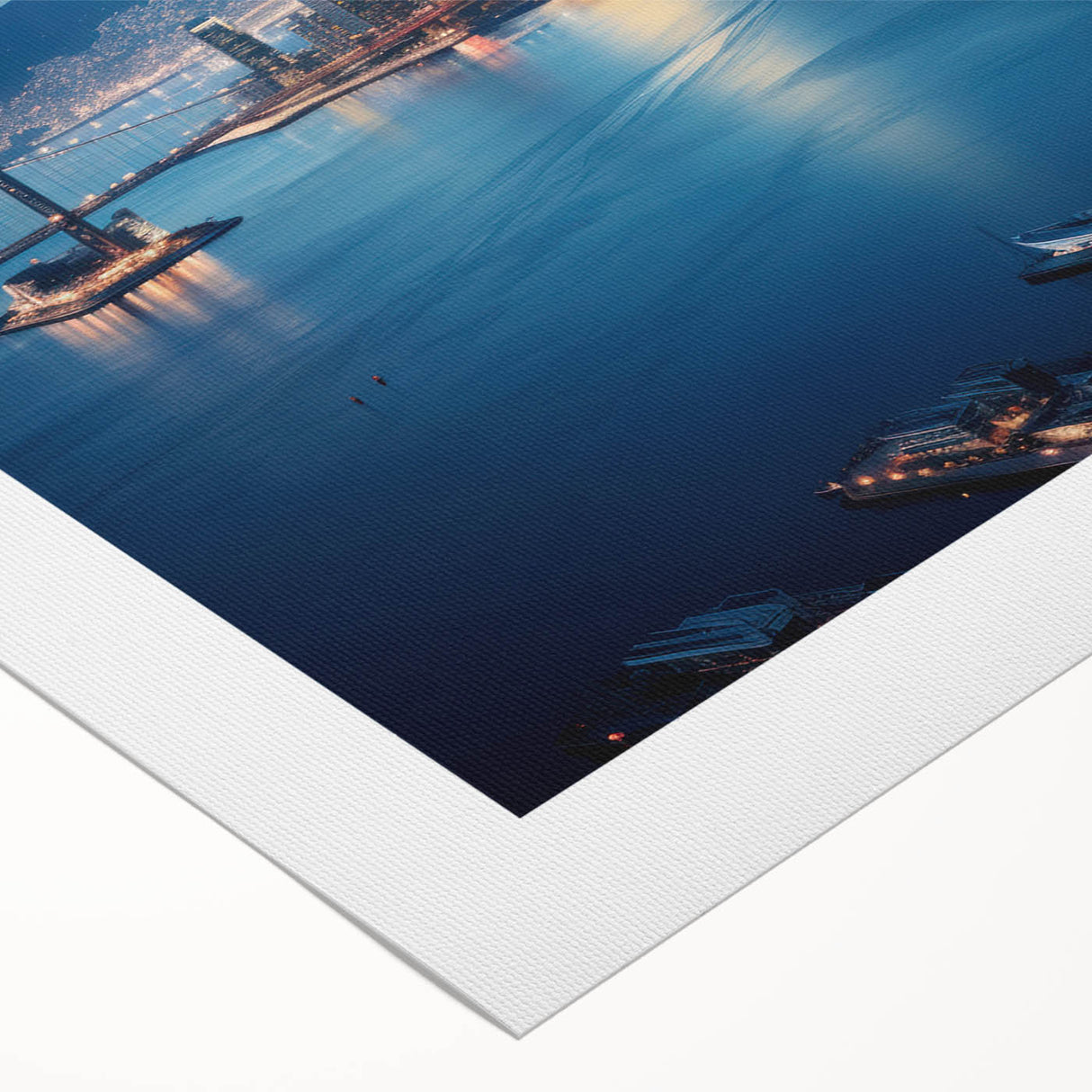 Art deco poster of San Francisco skyline in muted blue tones on rolled canvas, suitable for dining room wall art.