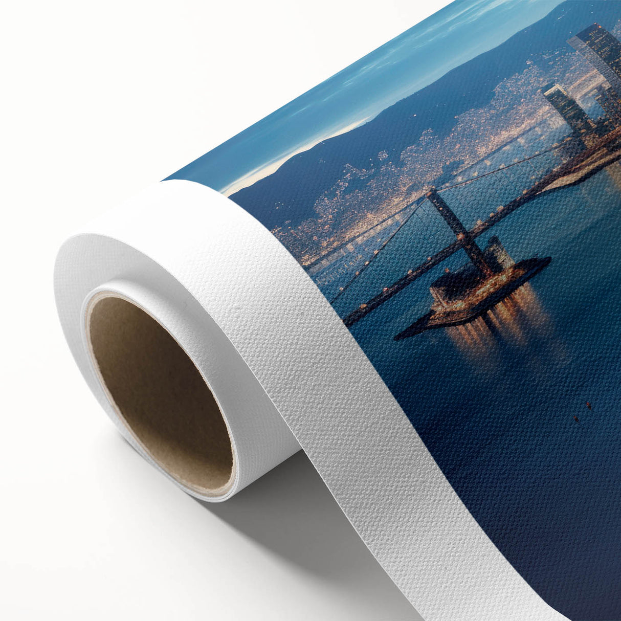 Art Deco style poster of San Francisco skyline in monochrome shades on rolled canvas, ideal for nursery wall art.