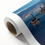 Art Deco style poster of San Francisco skyline in monochrome shades on rolled canvas, ideal for nursery wall art.