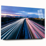 Large abstract wall art of Connecticut scenery in muted green and blue tones on acrylic glass.