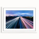 Abstract art print of a serene Connecticut landscape in muted green and blue tones on a framed white mat.