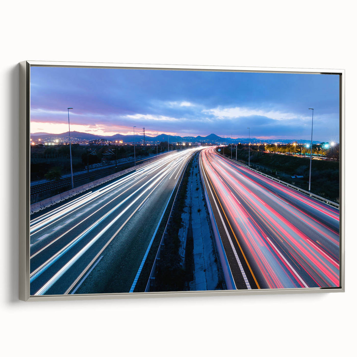 Framed canvas featuring a vintage-style landscape painting of Connecticut with colorful art elements on a black background.